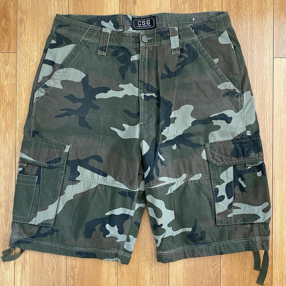 CSG Cargo Shorts Men 38 Green Gray  Camo Champs Military Utility Ripstop Y2K
